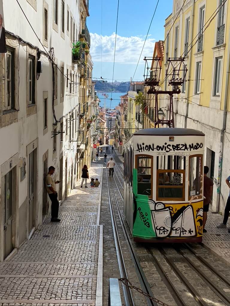Elevador in Lisbon, a Portugal packing list needs to include comfy shoes because of the steep hills