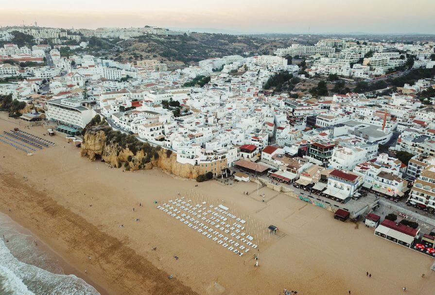 An aerial view of the old town of Albufeira in the Algarve, Portugal