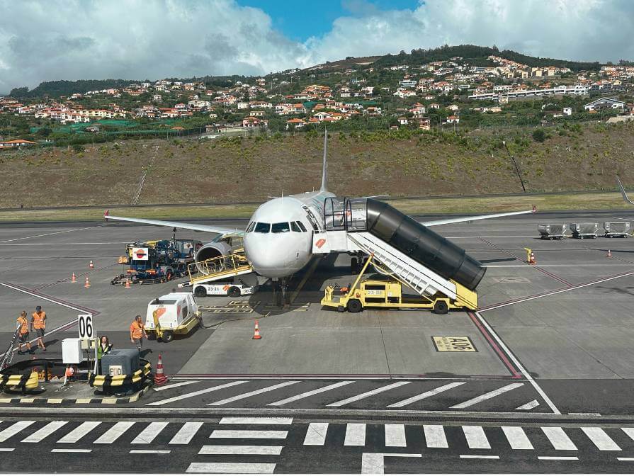 airplane at the Funchal Airport in Madeira 